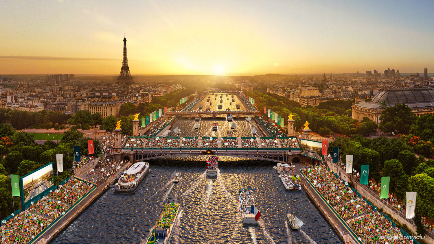 Mockup of opening ceremony of Paris Olympic Games 2024