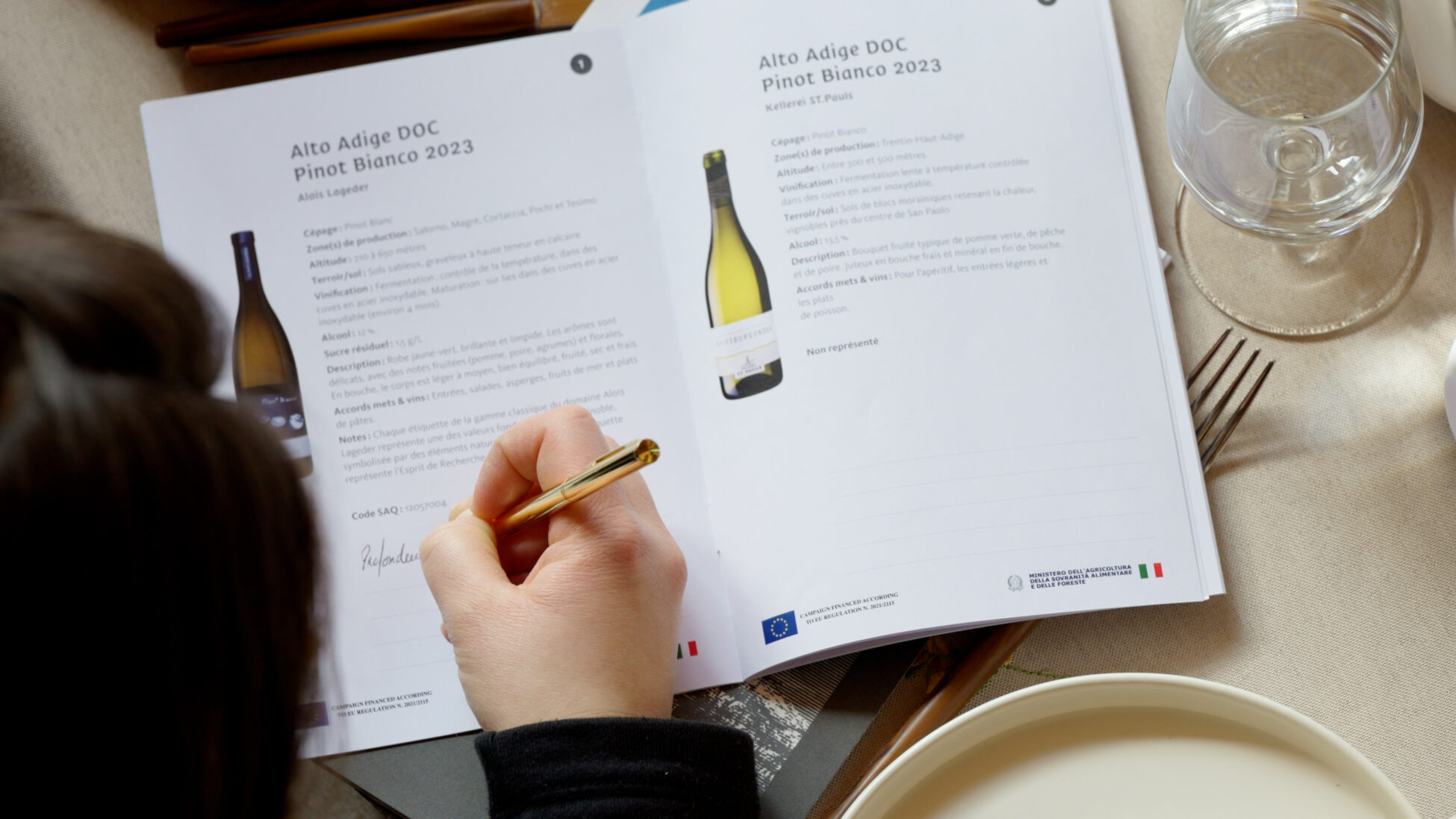 Closup of Wine brochure with details of two different wines