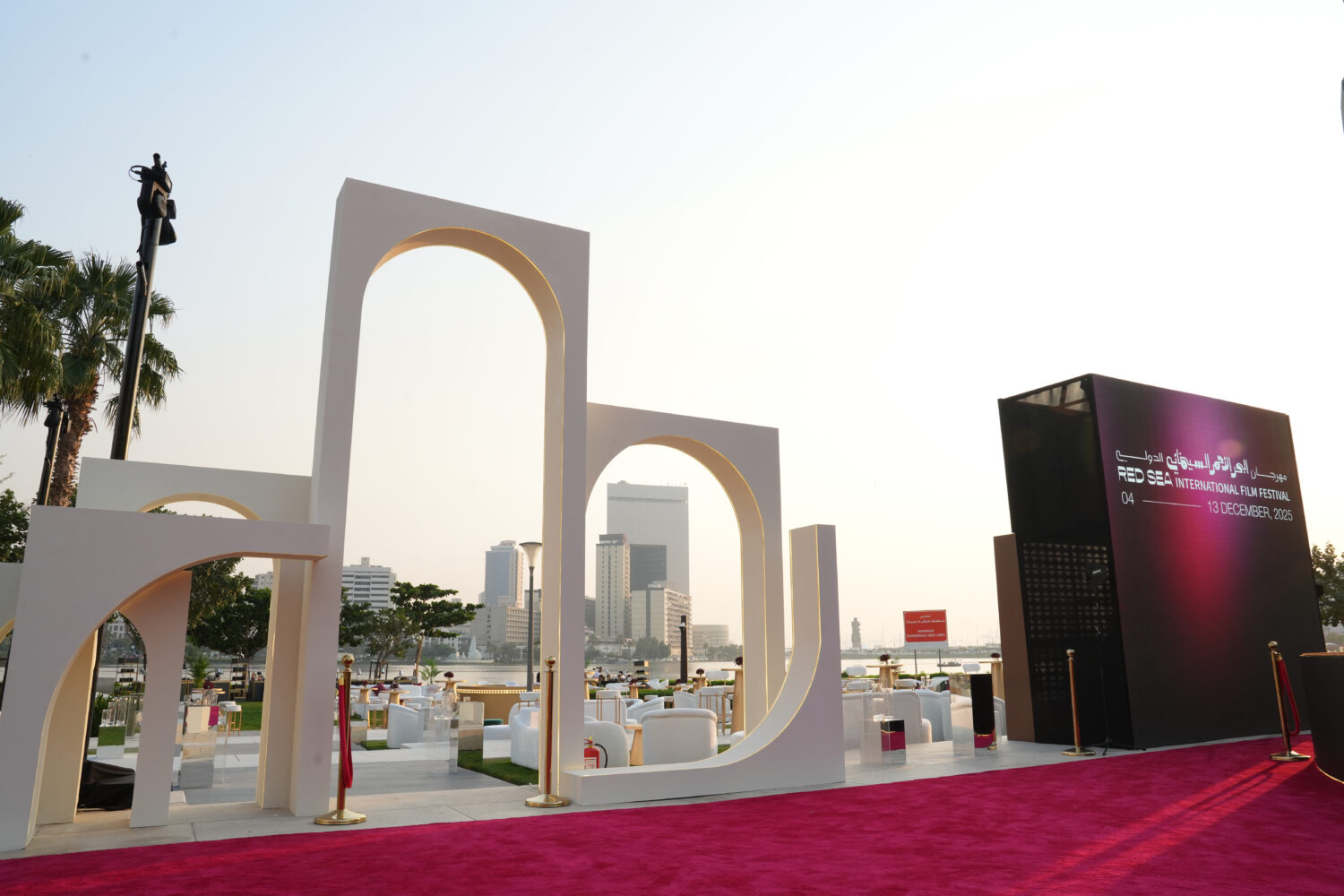 Monument next to red carpet for film festival