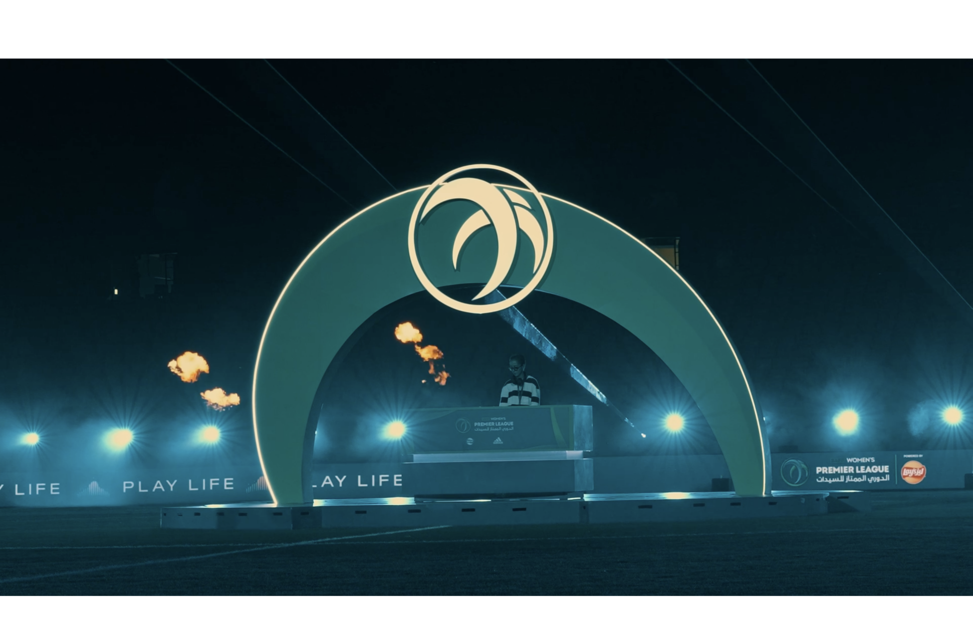 Person giving speech at the poduim for SAFF Womens Premier League Final Game