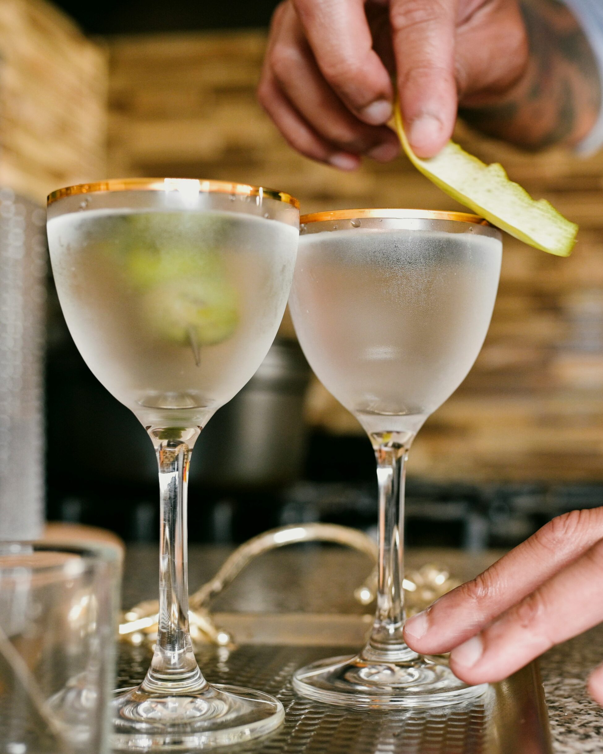 Two cocktails with gin gold