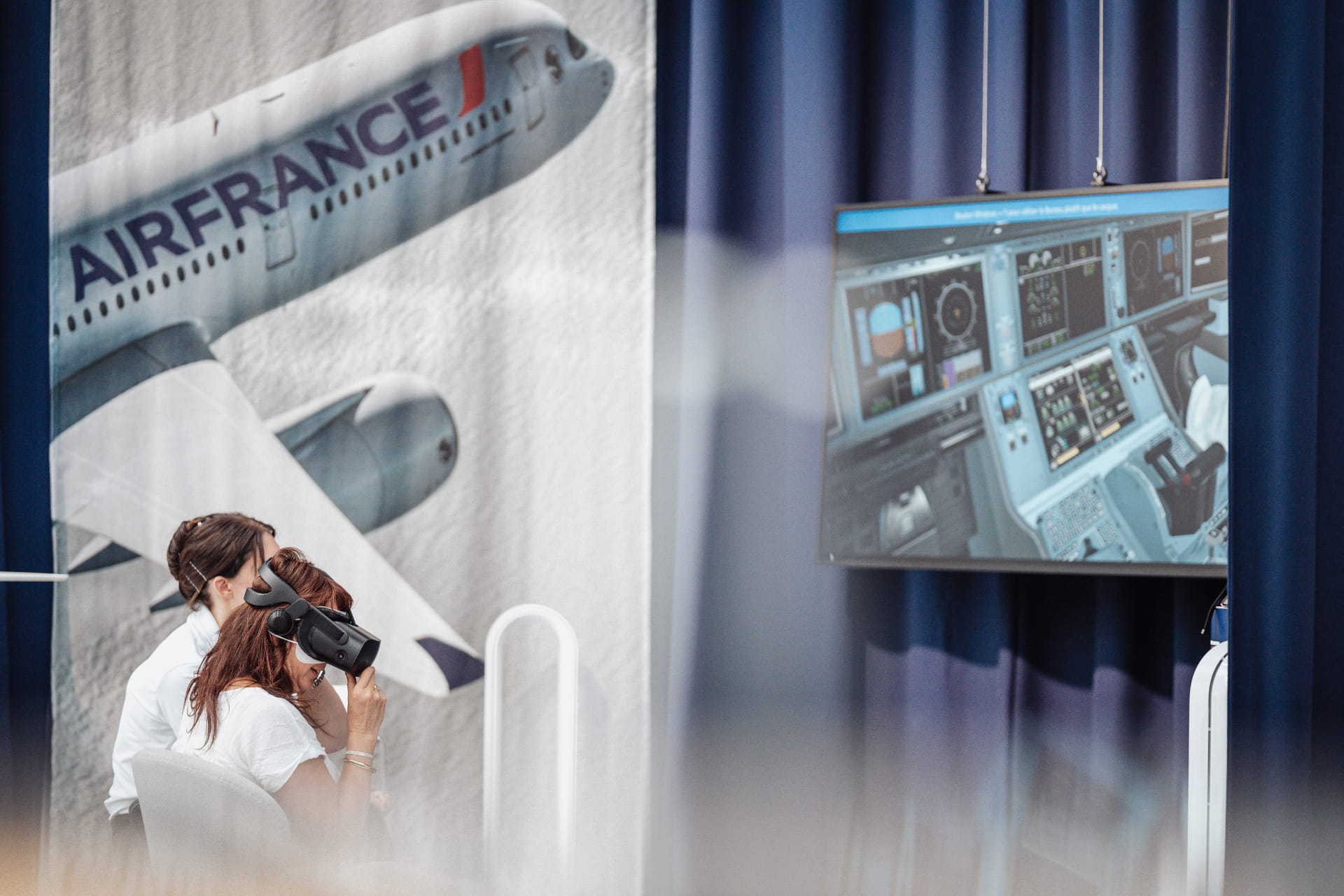 Virtual reality experience to pilot a plane.